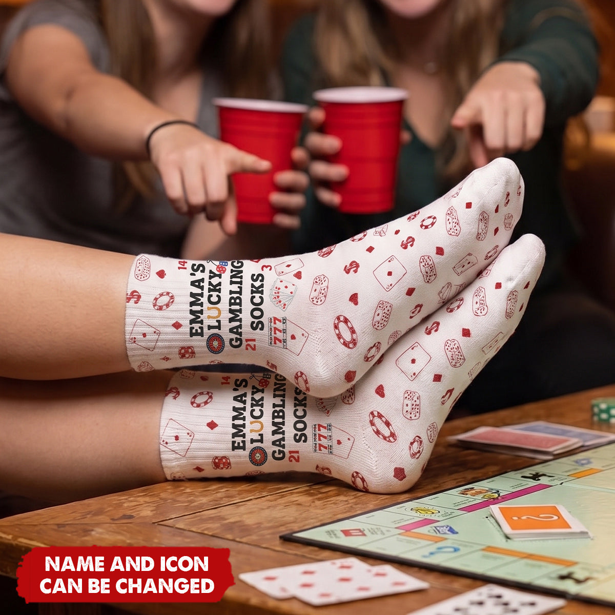 Lucky Gambling Socks, Lucky Poker Socks - Custom Name &amp; Style - Personalized Socks