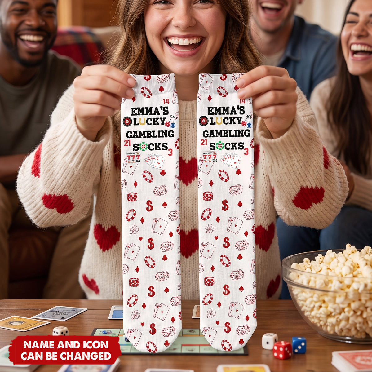Lucky Gambling Socks, Lucky Poker Socks - Custom Name &amp; Style - Personalized Socks