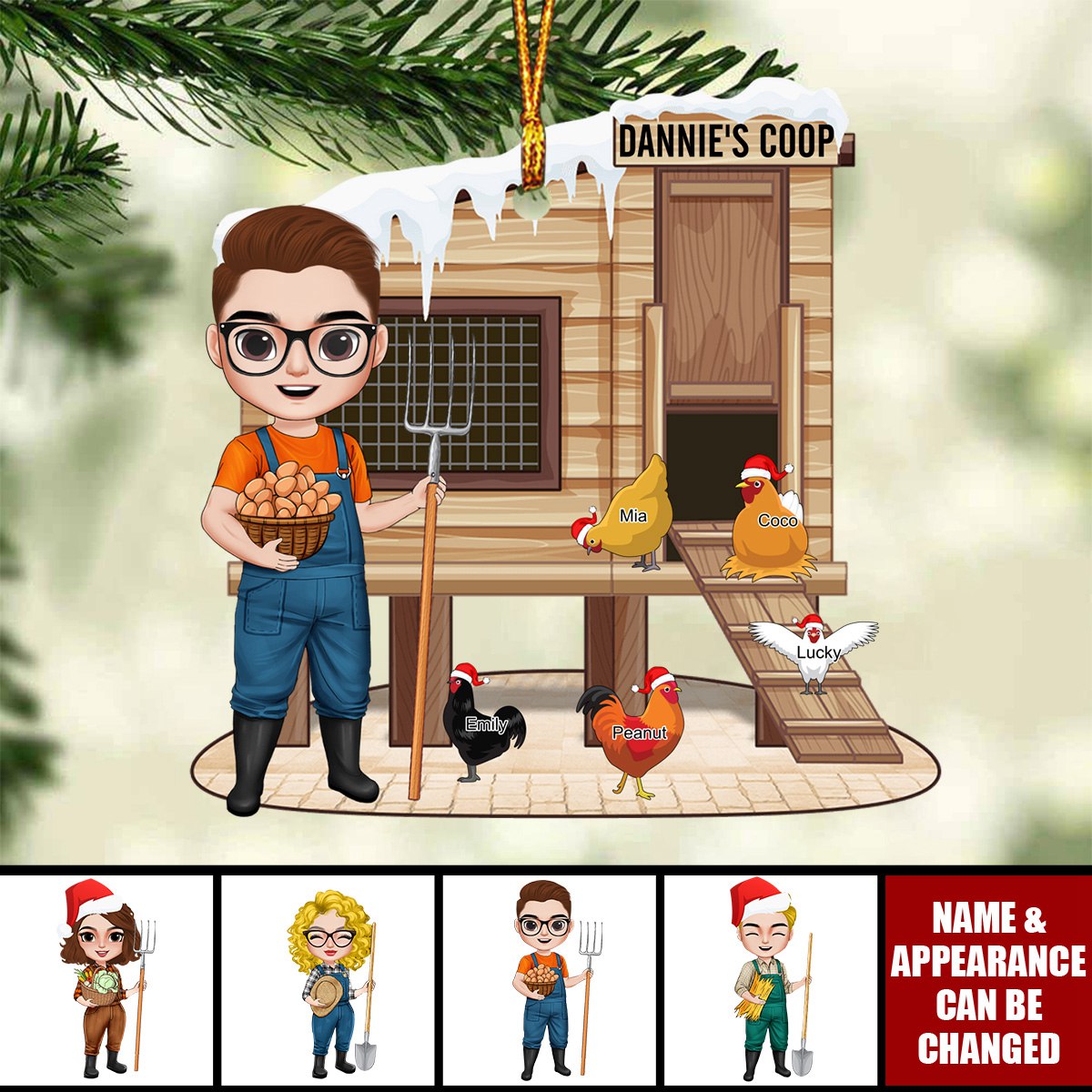 Poultry Girl &amp; Chicken Coop Personalized Gifts For Farmer Christmas Ornament
