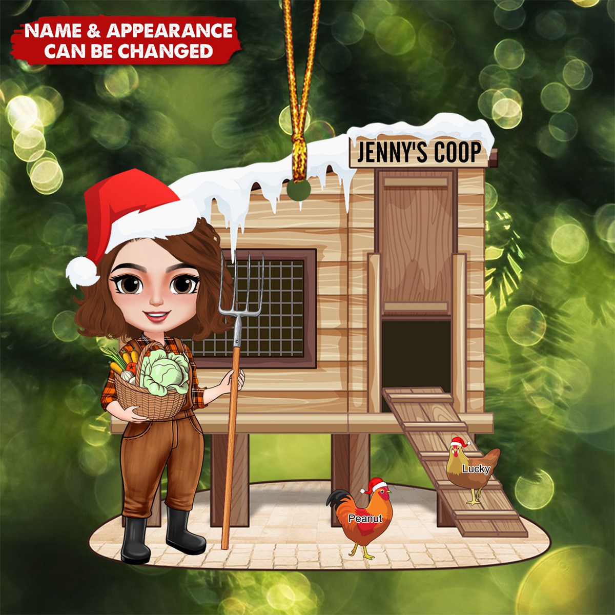 Poultry Girl &amp; Chicken Coop Personalized Gifts For Farmer Christmas Ornament