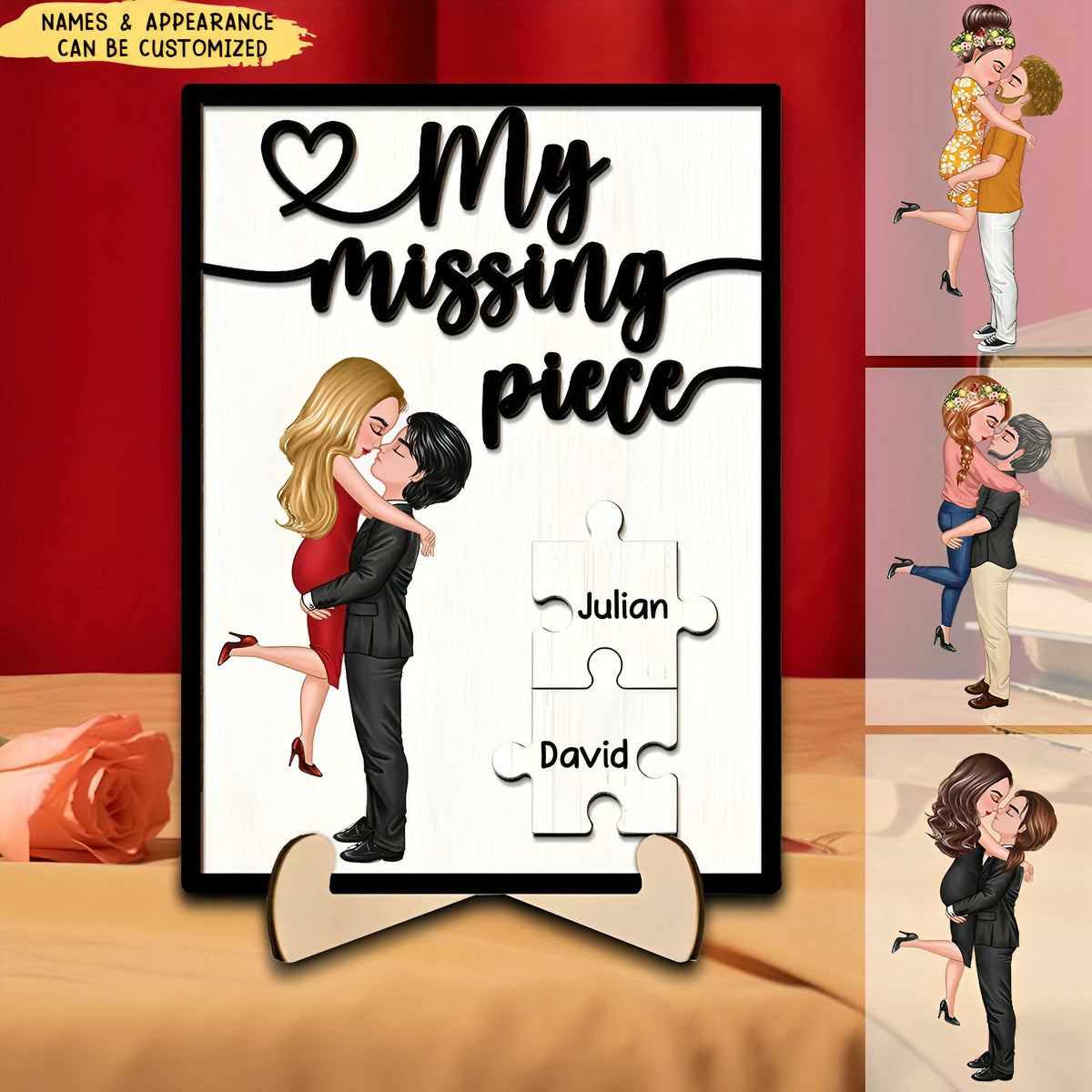 My Missing Piece Occupation Couple- Personalized 2-Layered Wooden Plaque With Stand, Valentine&#39;s Day Gift For Couple