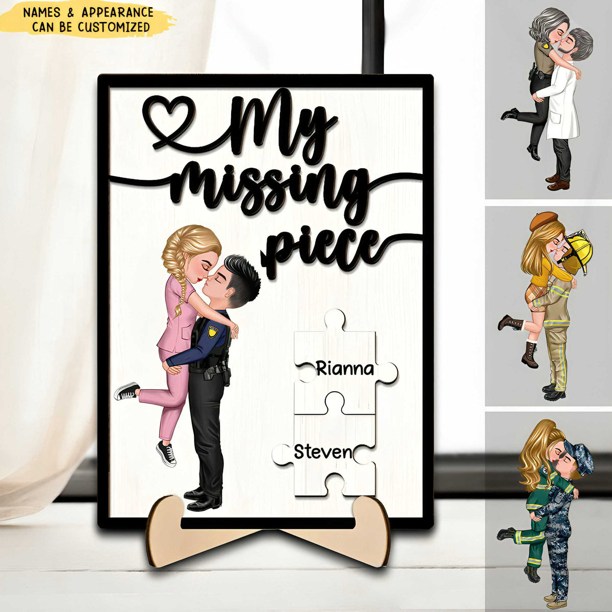 My Missing Piece Occupation Couple- Personalized 2-Layered Wooden Plaque With Stand, Valentine&#39;s Day Gift For Couple