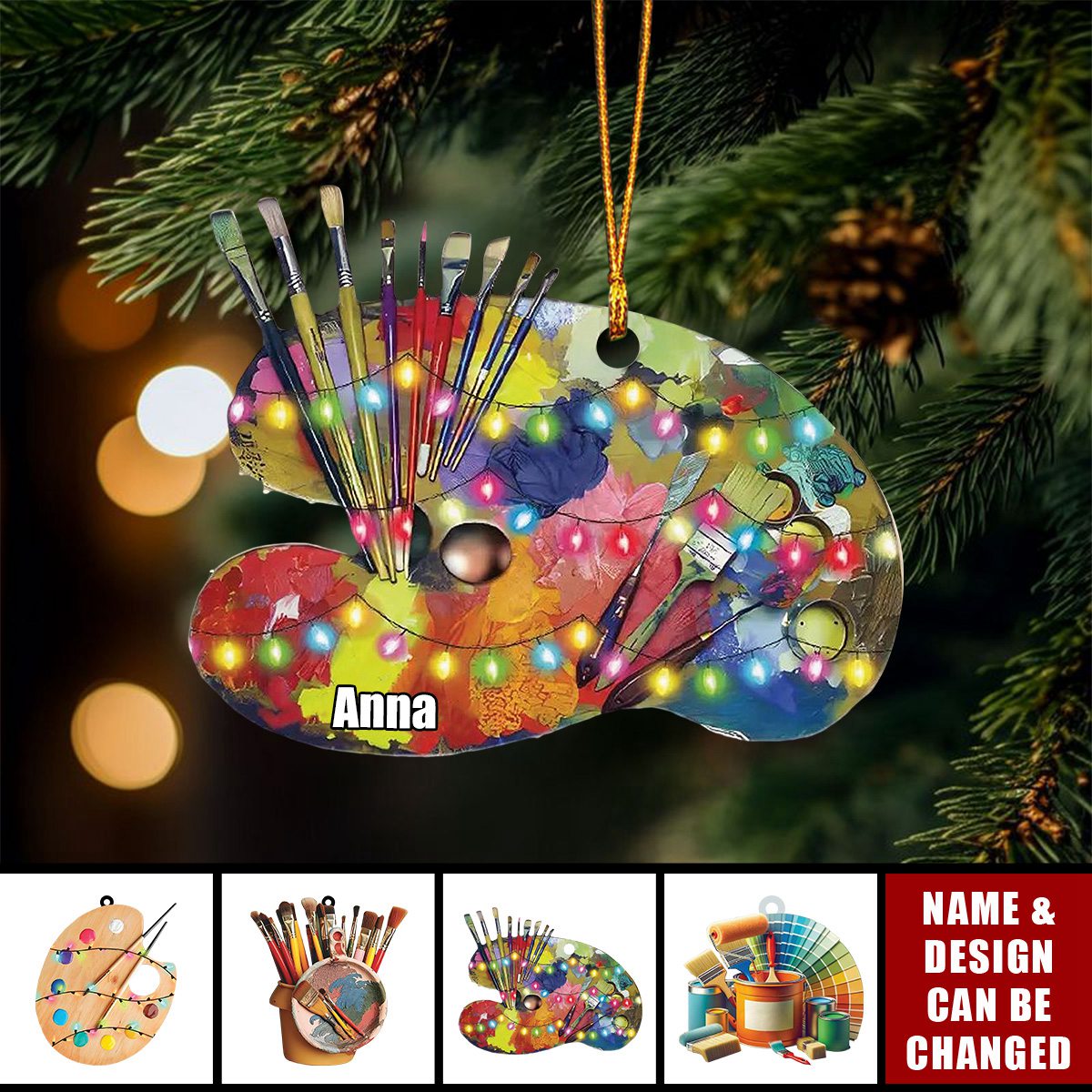 Personalized Painter&#39;s Art Palette Christmas Ornament, Artist&#39;s Painting Palette Christmas Ornament