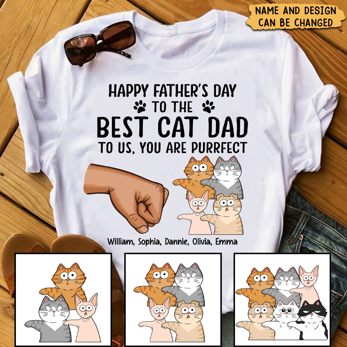 Happy Father&#39;s Day To The Best Cat Dad Fist Bump Funny Cute Cats - Personalized T-Shirt