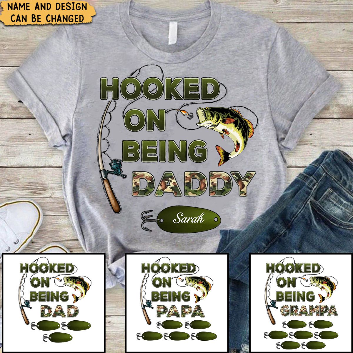 Hooked On Being Grandpa Fishing Camouflage - Personalized T-Shirt - Father&#39;s Day Gift
