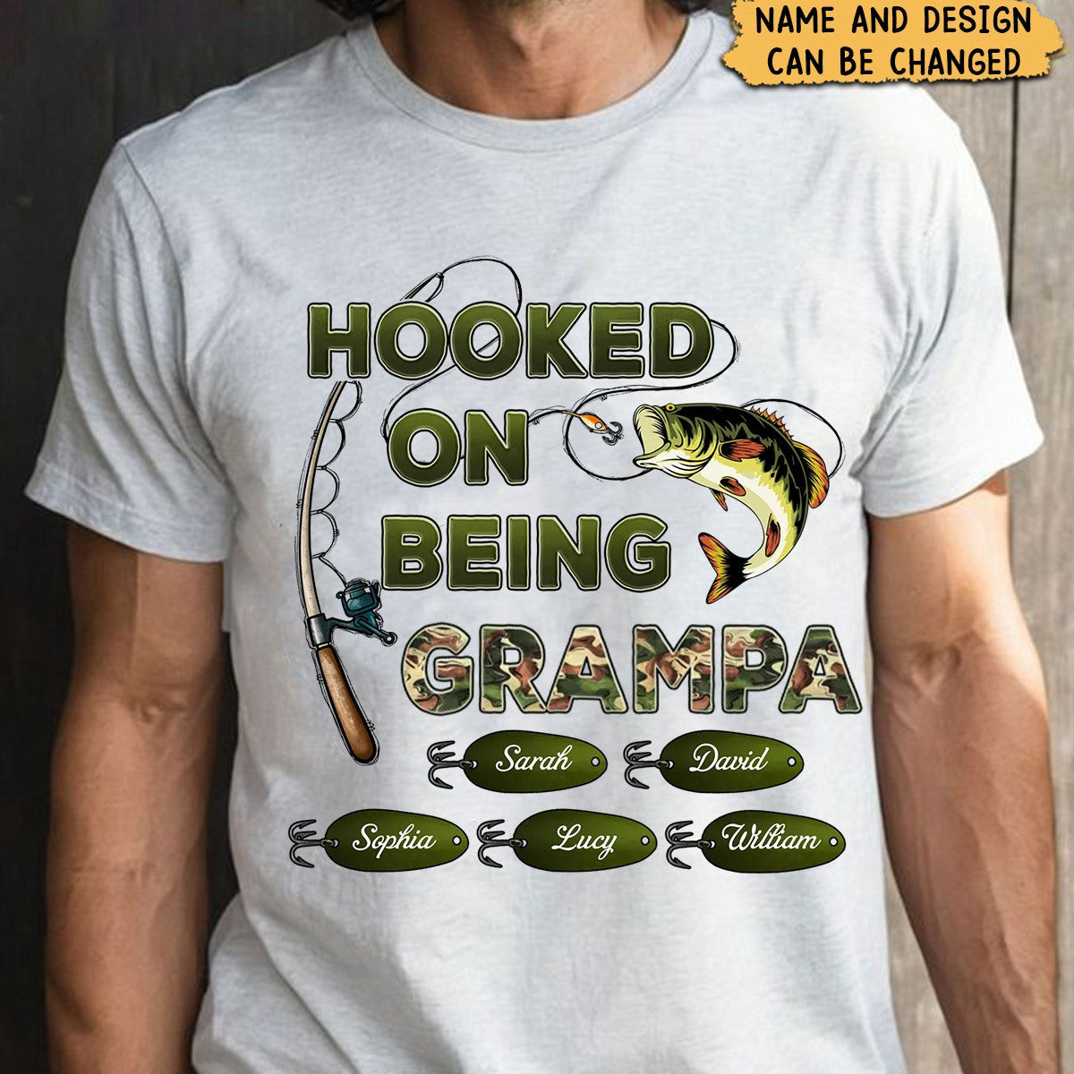 Hooked On Being Grandpa Fishing Camouflage - Personalized T-Shirt - Father&#39;s Day Gift