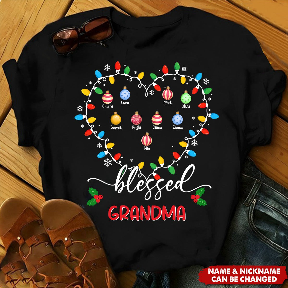 Blessed Grandma Christmas Lights - Personalized Custom T Shirt - Christmas, Loving, Funny Gift for Grandma