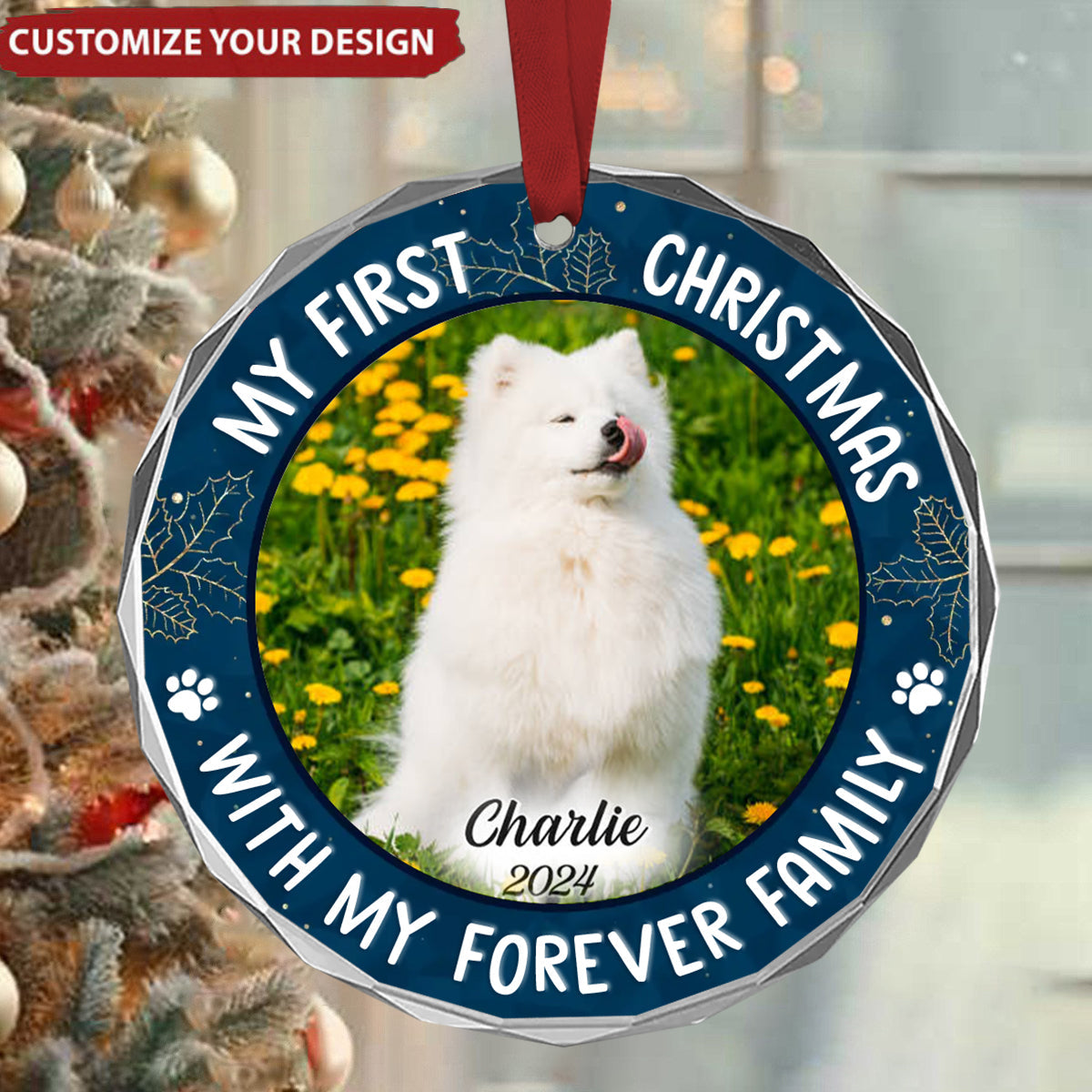 Custom Photo My Adorable Fur Baby - Dog &amp; Cat Personalized Circle Glass Ornament
