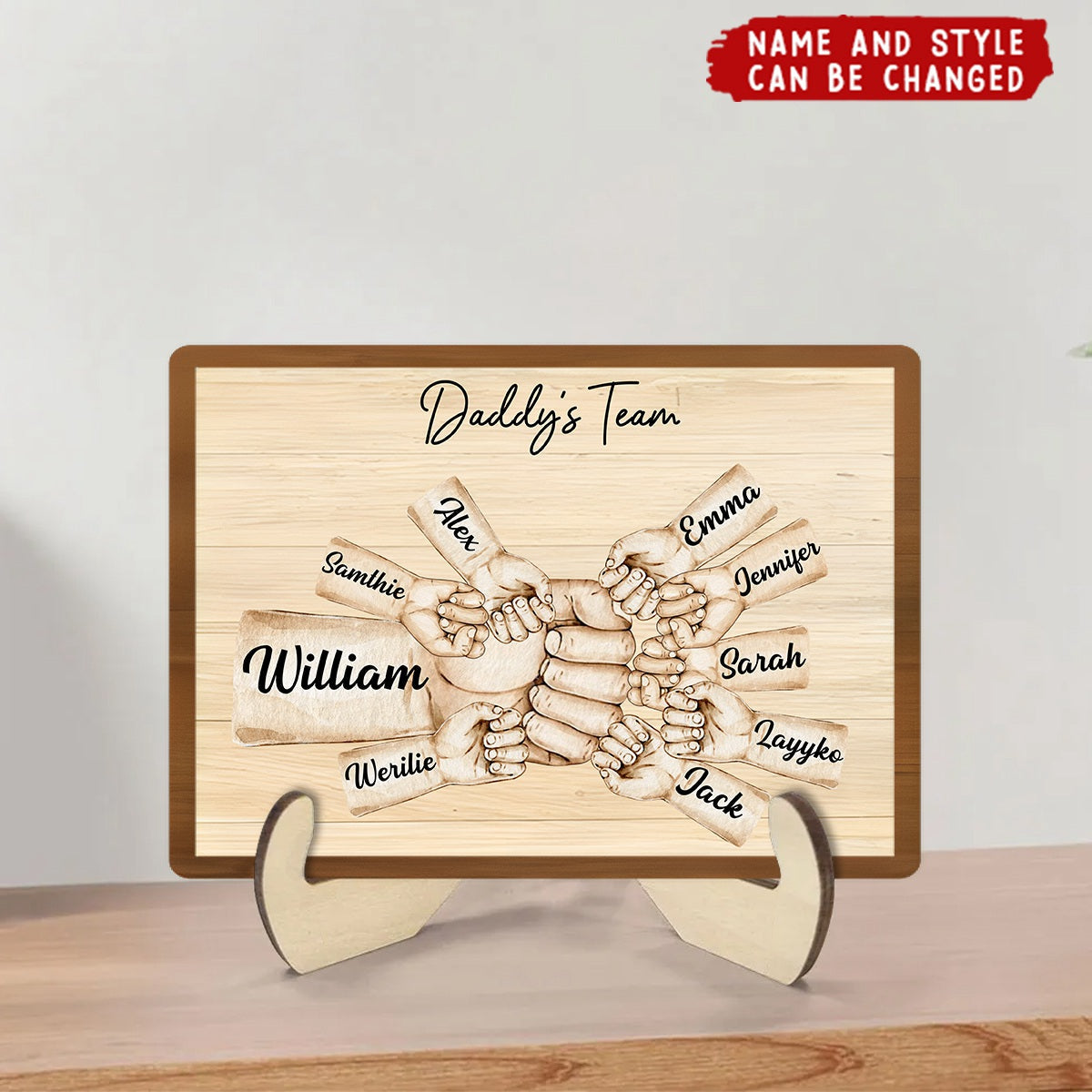 Daddy&#39;s Team Fist Bump Personalized 2-Layer Wooden Plaque