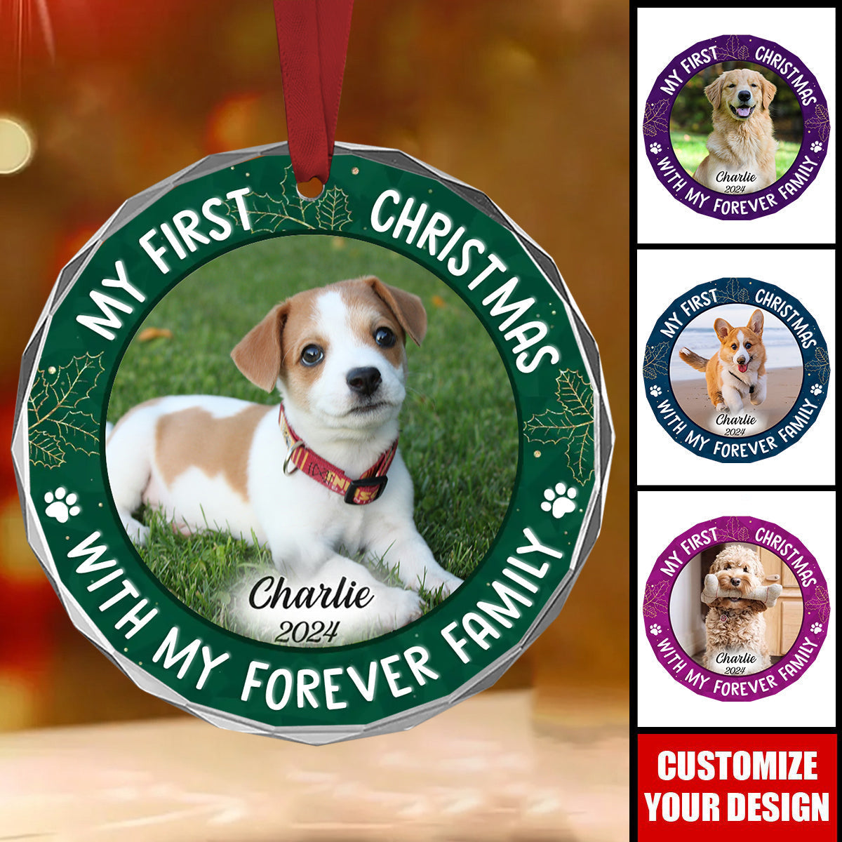 Custom Photo My Adorable Fur Baby - Dog &amp; Cat Personalized Circle Glass Ornament