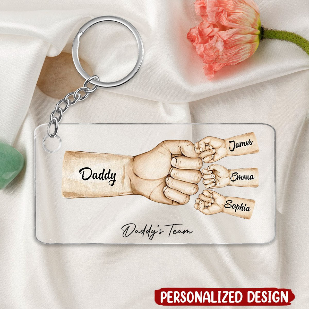 Daddy&#39;s Team Fist Bump Personalized Acrylic Keychain