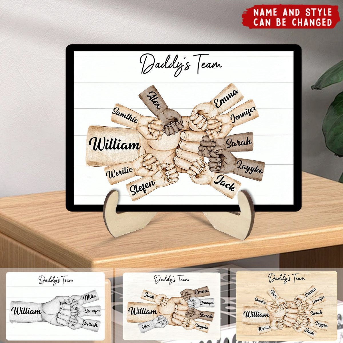 Daddy&#39;s Team Fist Bump Personalized 2-Layer Wooden Plaque