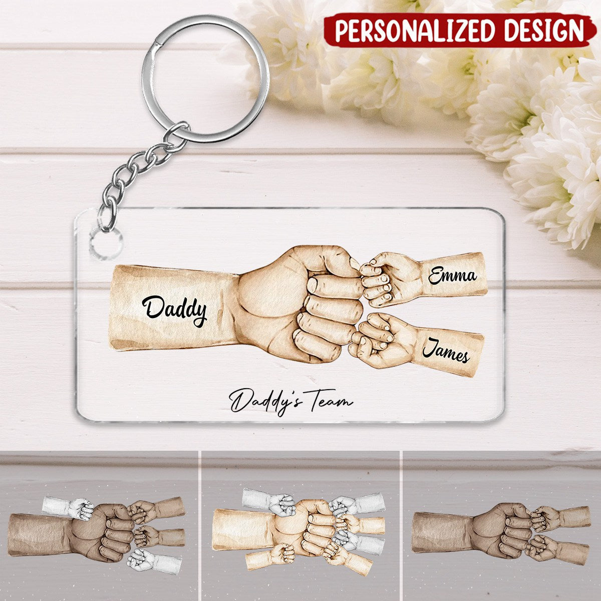 Daddy&#39;s Team Fist Bump Personalized Acrylic Keychain
