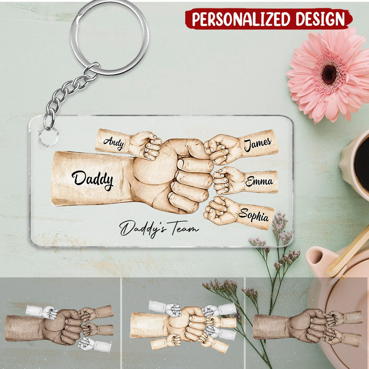 Daddy&#39;s Team Fist Bump Personalized Acrylic Keychain