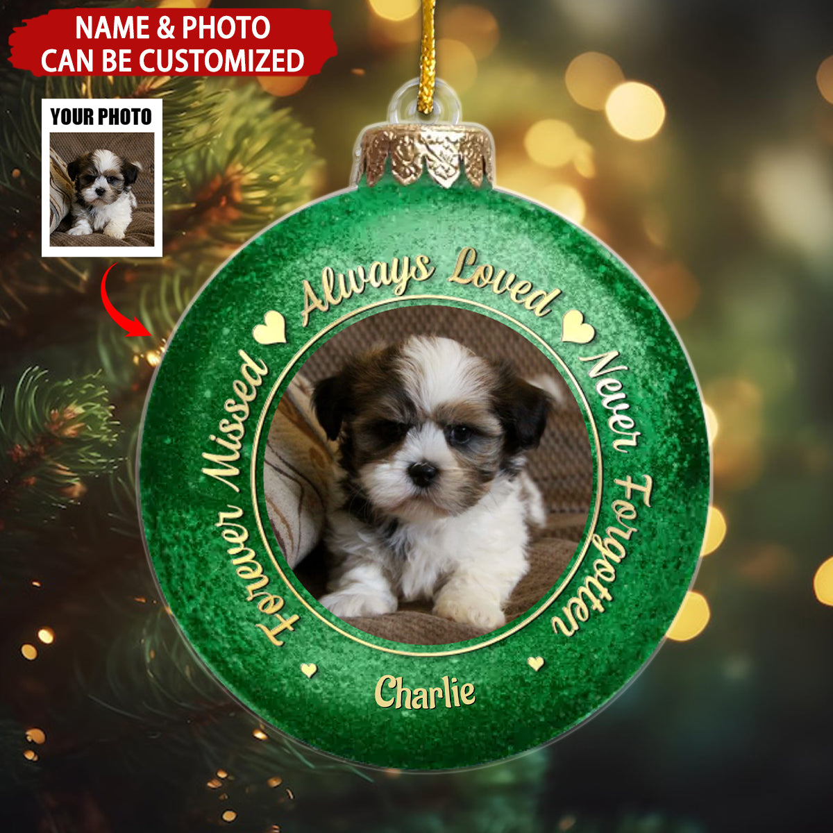 Custom Photo In Our Hearts, Their Love Blossoms Still - Memorial Personalized Ornament