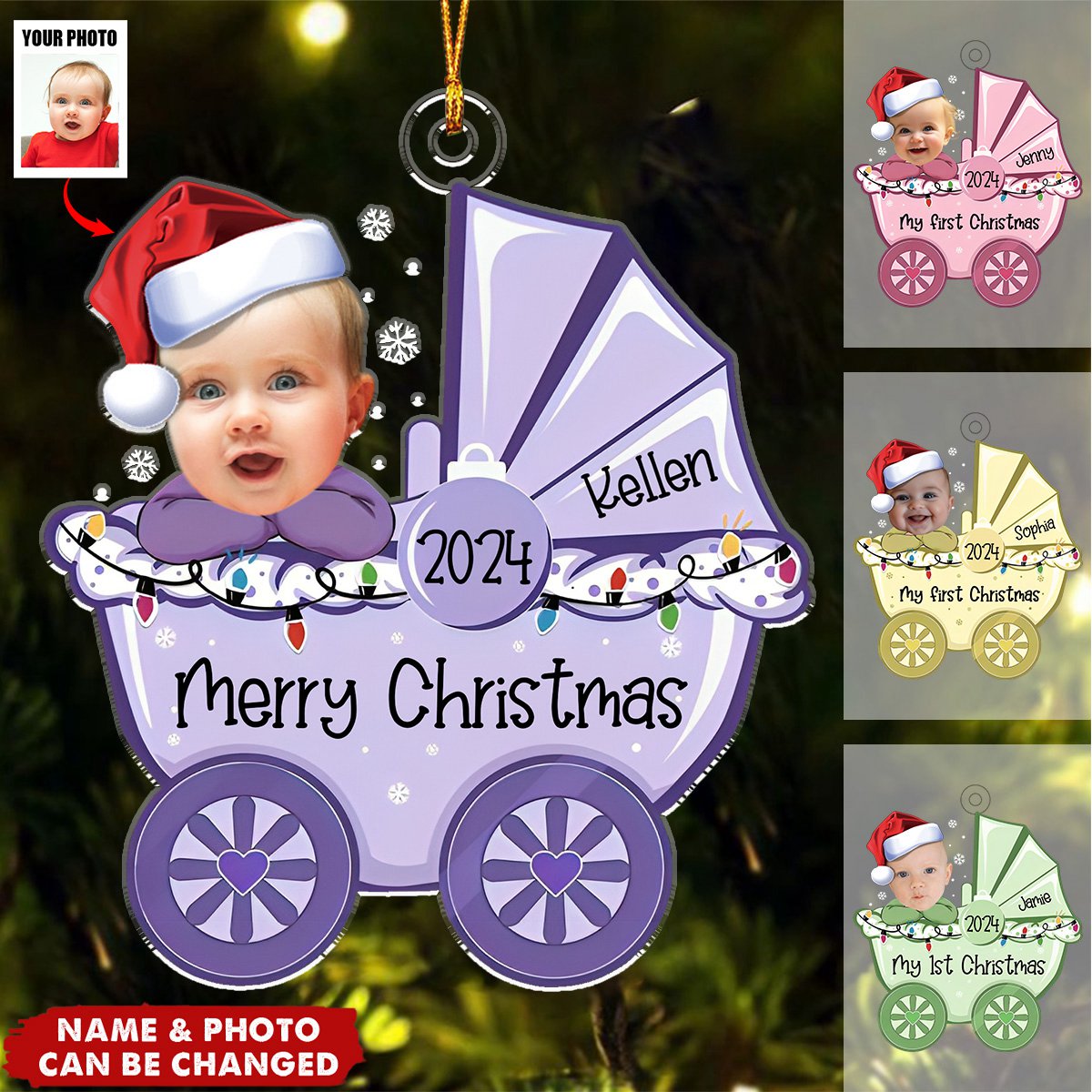Baby&#39;s First Christmas Baby Stroller- Personalized Acrylic Photo Ornament