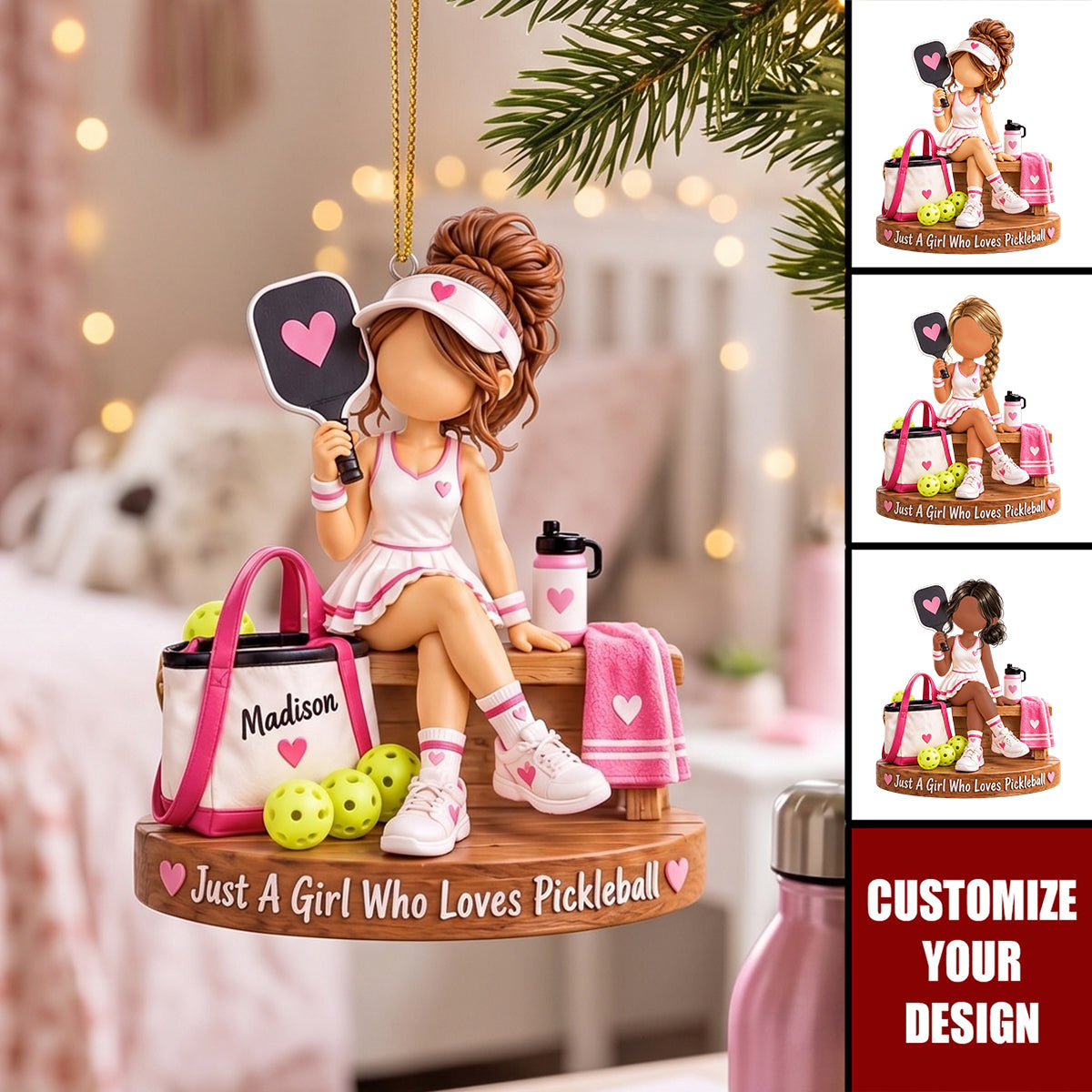 Personalized Pickleball Ornament - Custom Pickleball Girl Gift