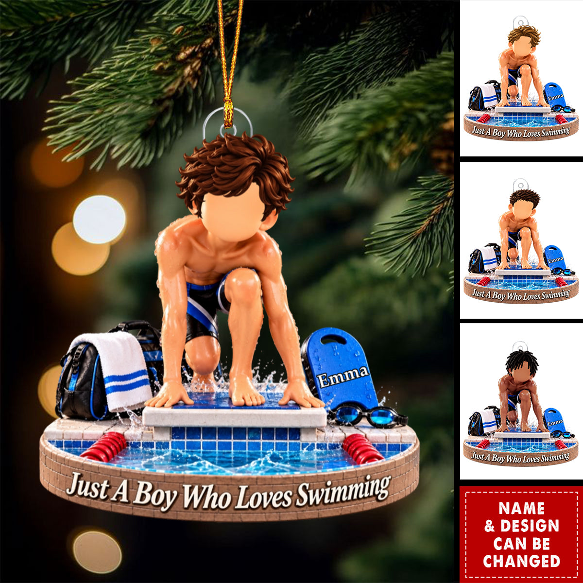 Personalized Swimming Boy Acrylic Ornament - Competitive Swimmer Keepsake