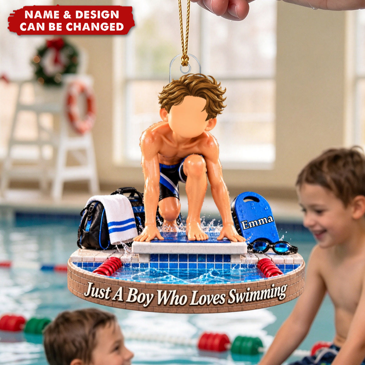 Personalized Swimming Boy Acrylic Ornament - Competitive Swimmer Keepsake