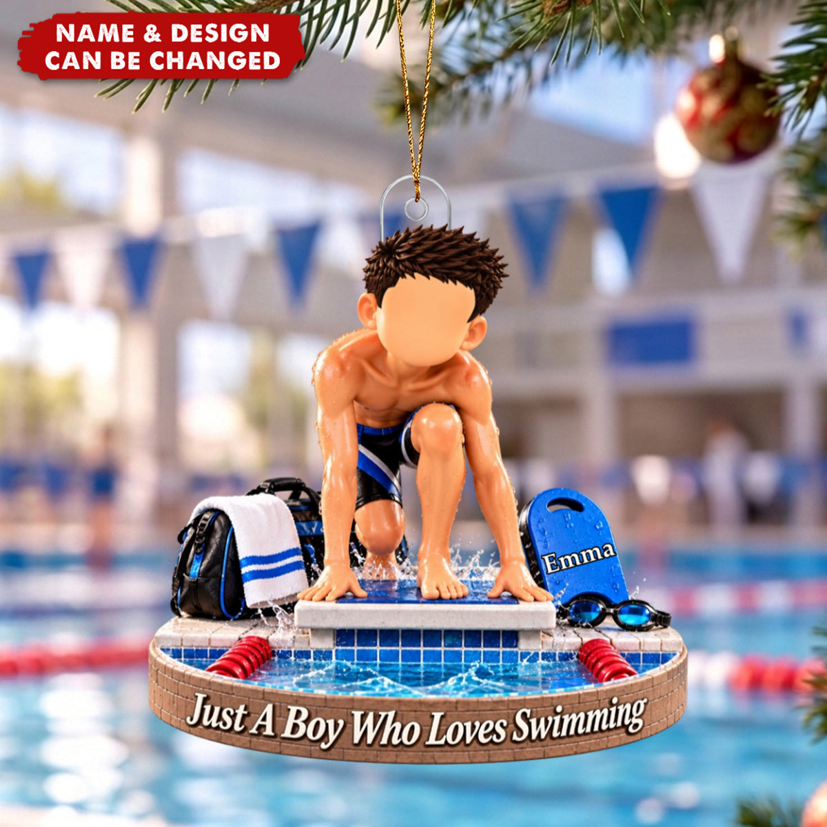Personalized Swimming Boy Acrylic Ornament - Competitive Swimmer Keepsake