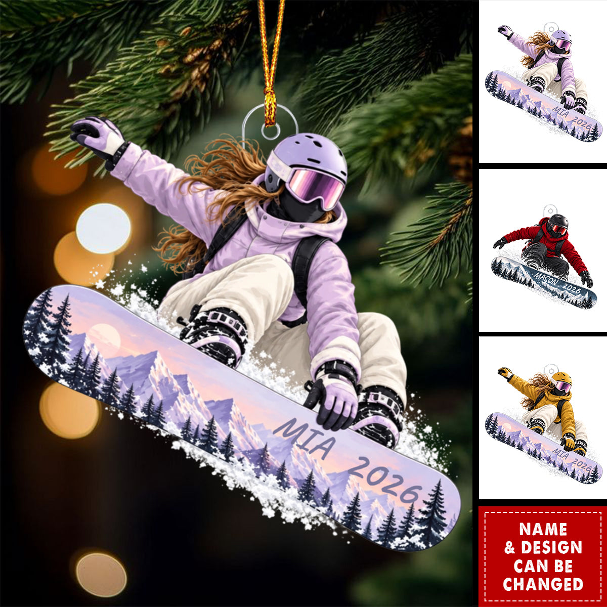 Personalized Snowboarder Ornament - Snowboarding Christmas Ornament