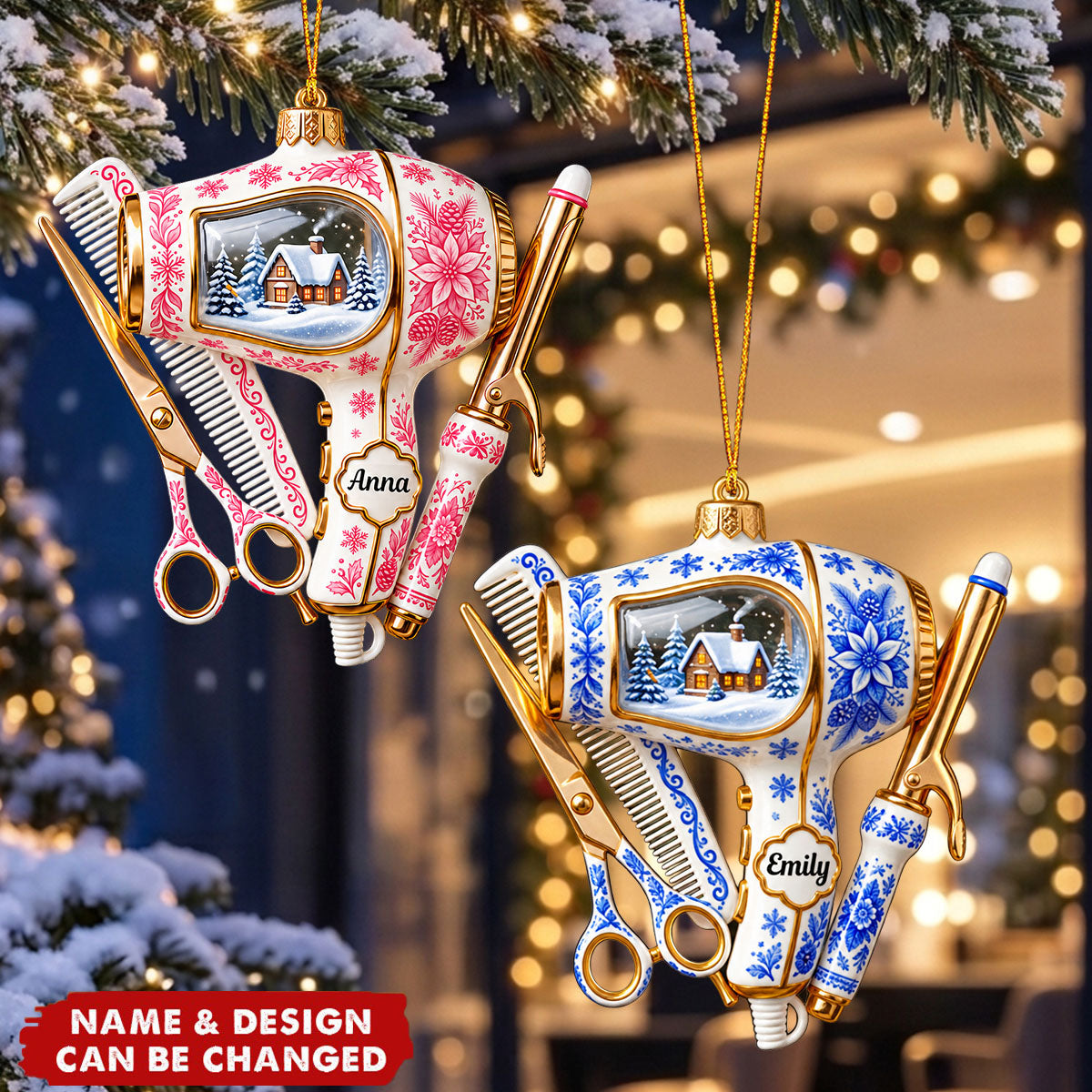 Toile De Jouy Christmas Ornament - Personalized Gifts For Hairstylist