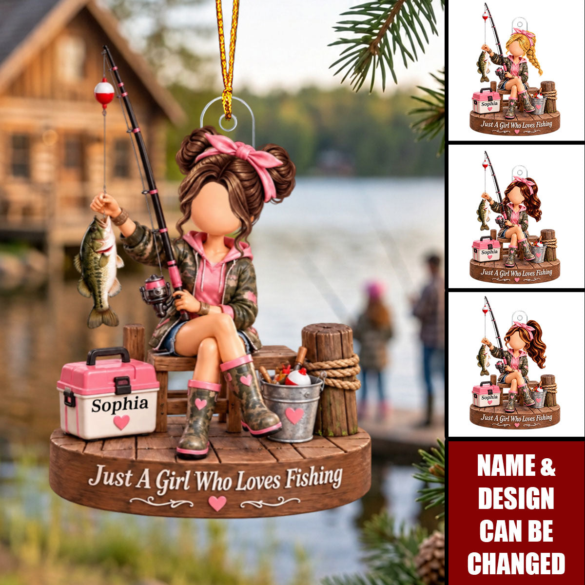 Personalized Acrylic Fishing Ornament - Custom Gift For Girl