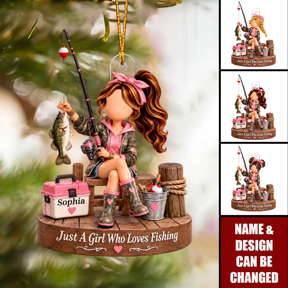Personalized Acrylic Fishing Ornament - Custom Gift For Girl
