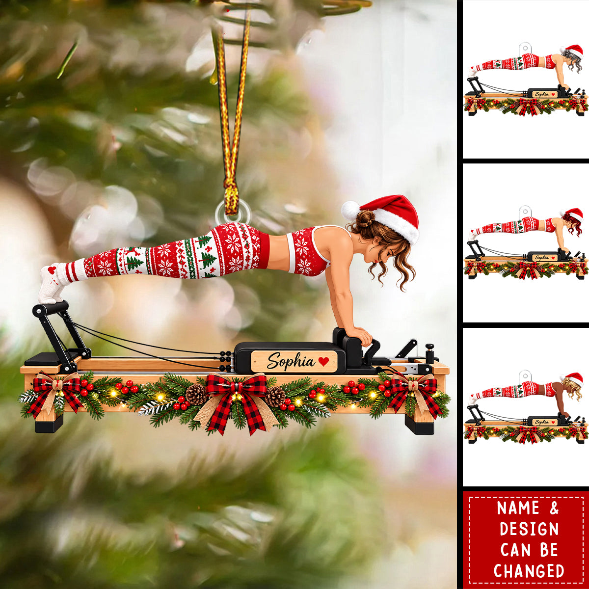 Custom Name Pilates Christmas Ornament - Workout Keepsake