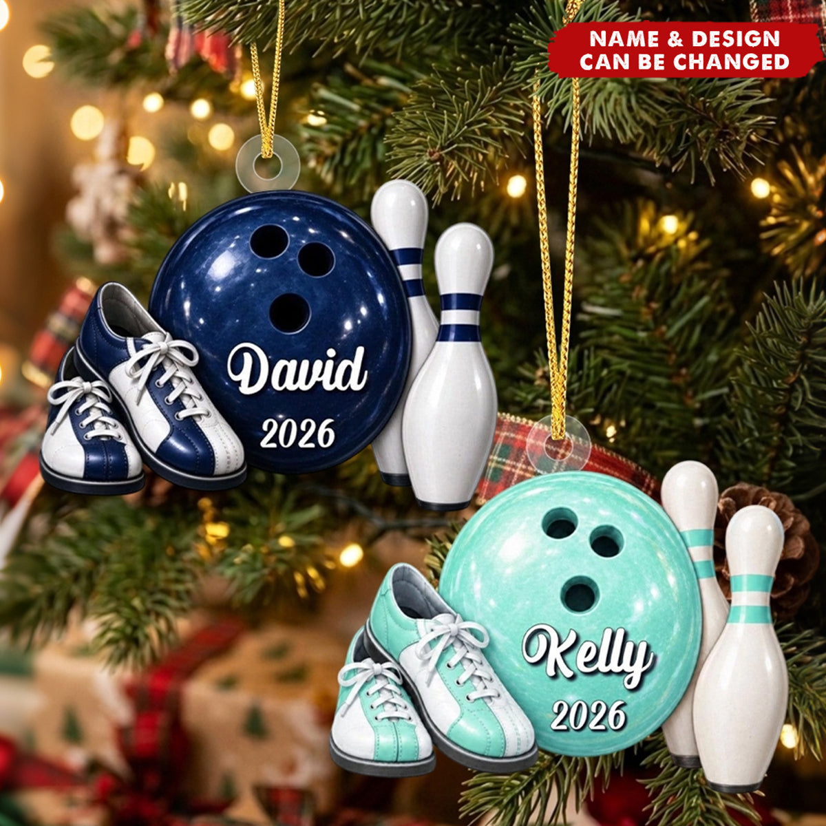 Personalized Bowling Acrylic Ornament - Bowling Ball Pins Holiday Tree Decor