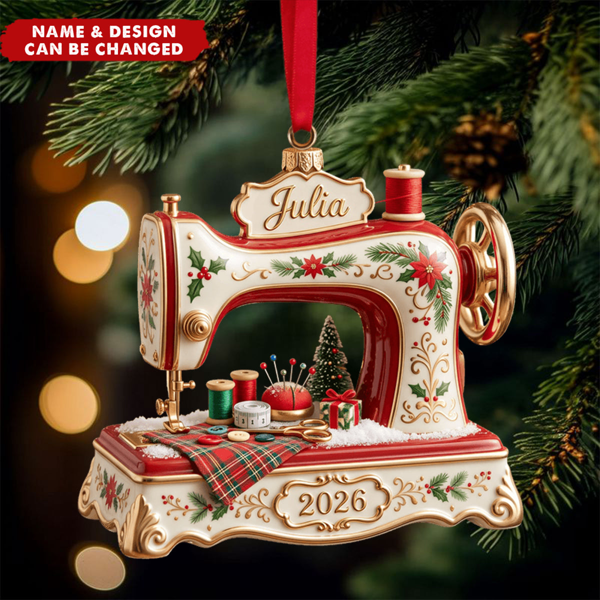 Sew Merry &amp; Bright Christmas Ornament - Personalized Gifts For Sewing Lovers