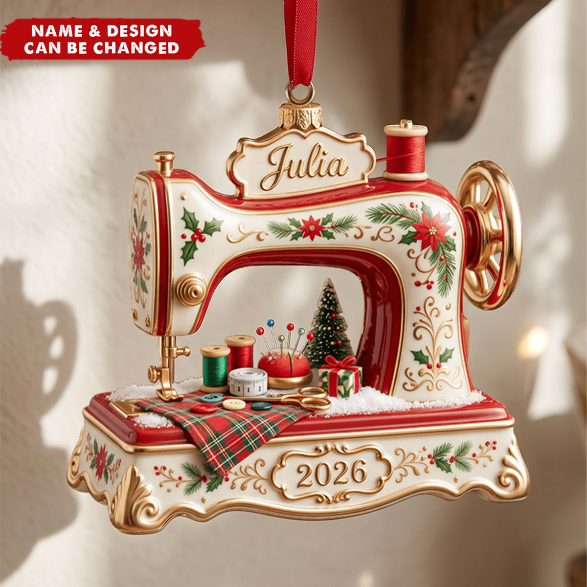 Sew Merry &amp; Bright Christmas Ornament - Personalized Gifts For Sewing Lovers