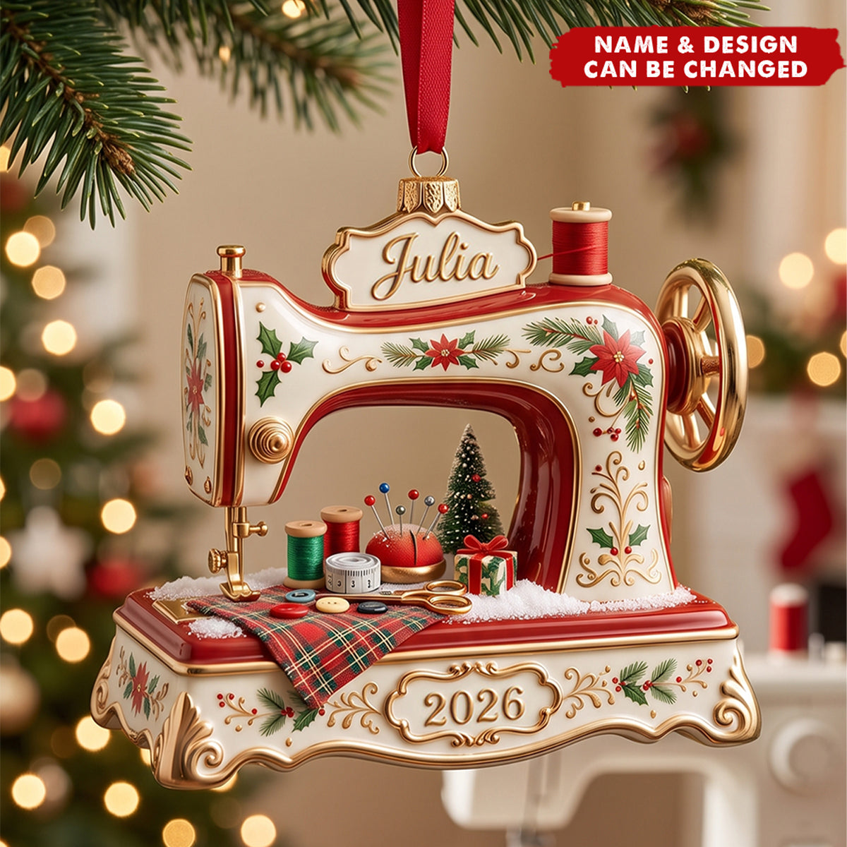 Sew Merry &amp; Bright Christmas Ornament - Personalized Gifts For Sewing Lovers
