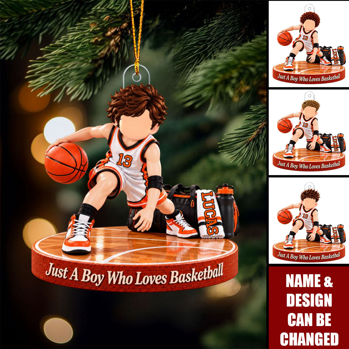 Personalized Basketball Boy Acrylic Ornament - Gift For Grandson