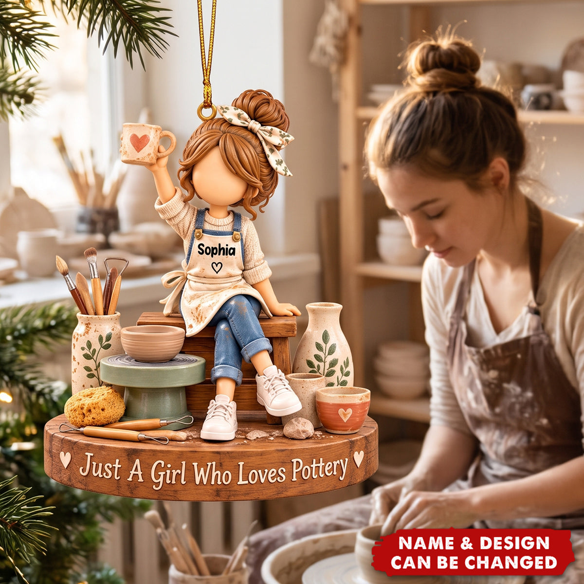 Personalized Pottery Girl Ornament - Pottery Lover Christmas Gift