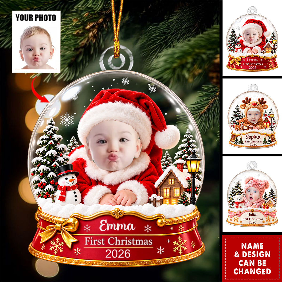 Custom Baby Photo Winter Village Keepsake - Baby First Christmas Gift For Grandparents