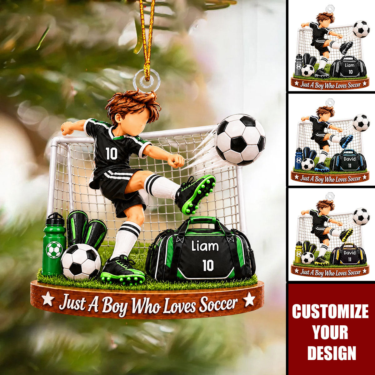 Personalized Soccer Player Acrylic Ornament, Custom Name Gift