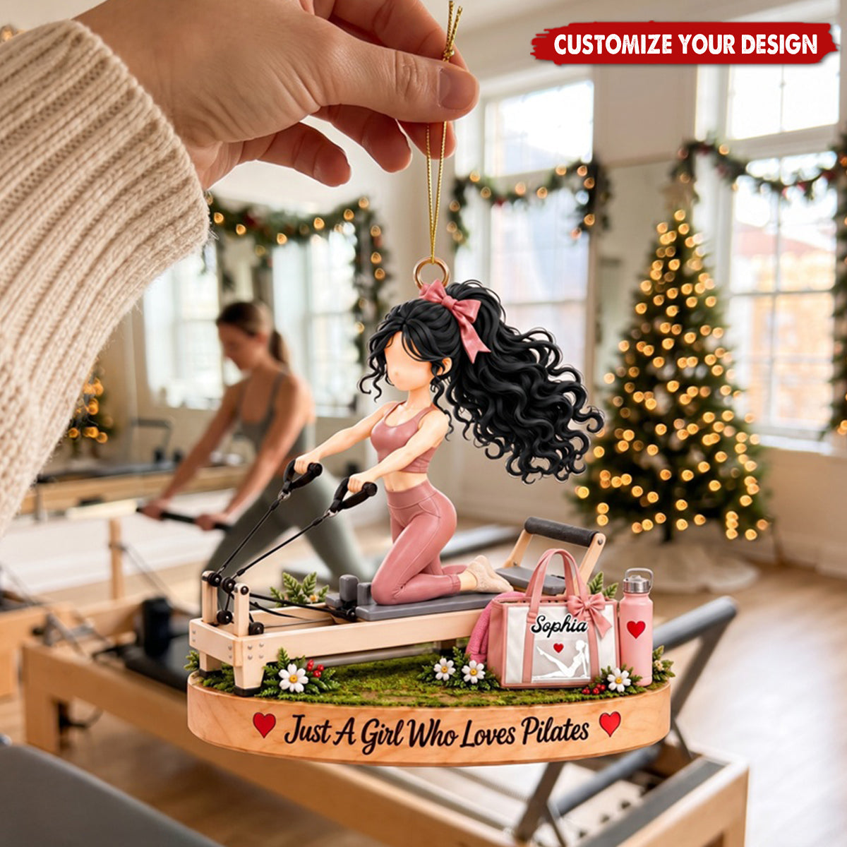 Personalized Pilates Girl Ornament - Custom Name Reformer Pilates Christmas Ornament