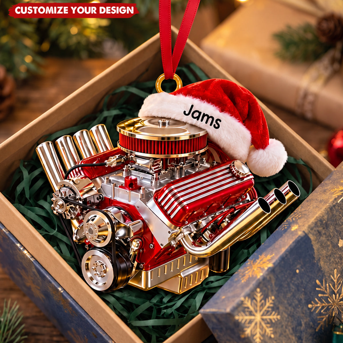 Personalized Racing V8 Engine Ornament - Personalized Gifts For Racing Fans