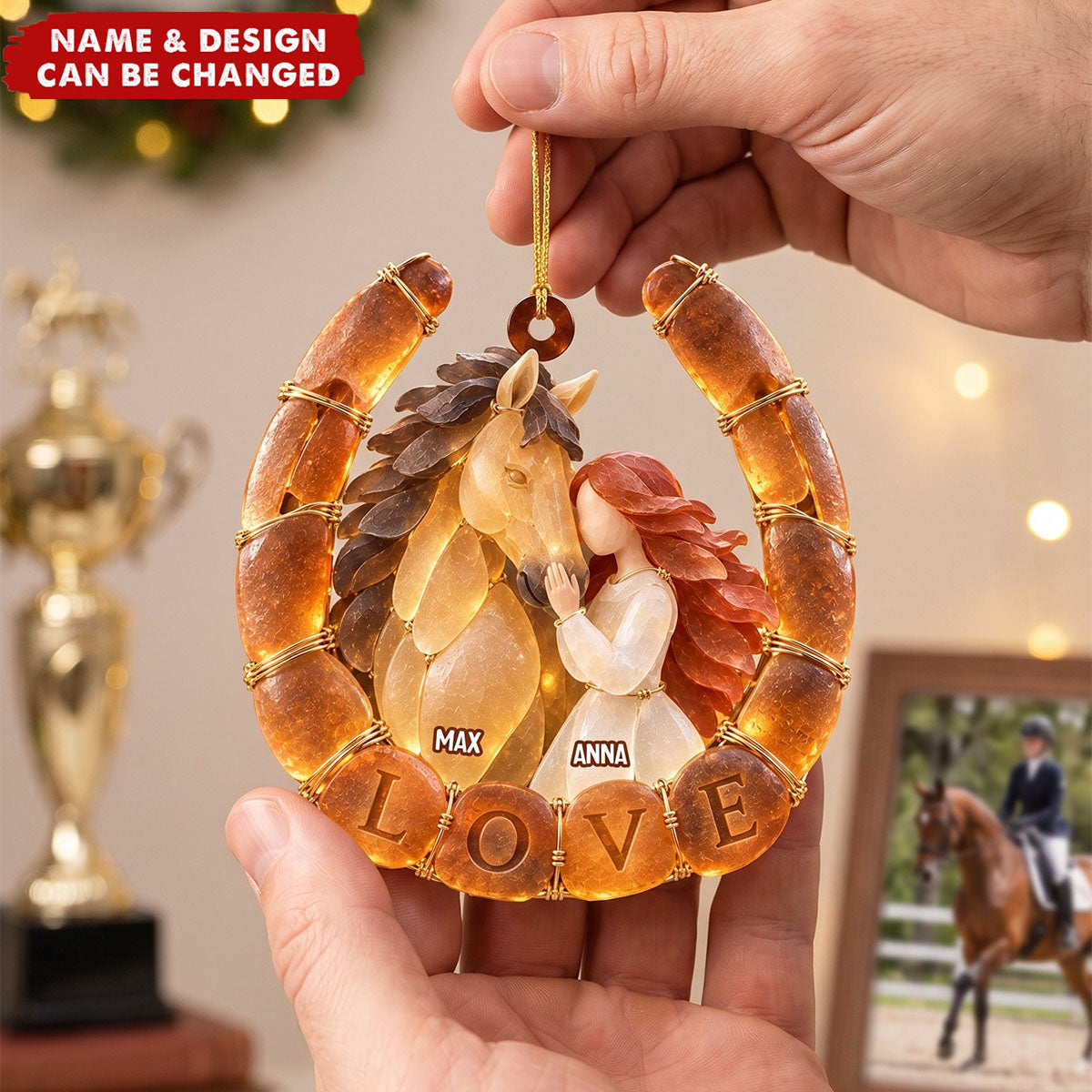 Attuned Horse Girl Sea Glass Effect Ornament, Personalized Gifts For Horse Lovers
