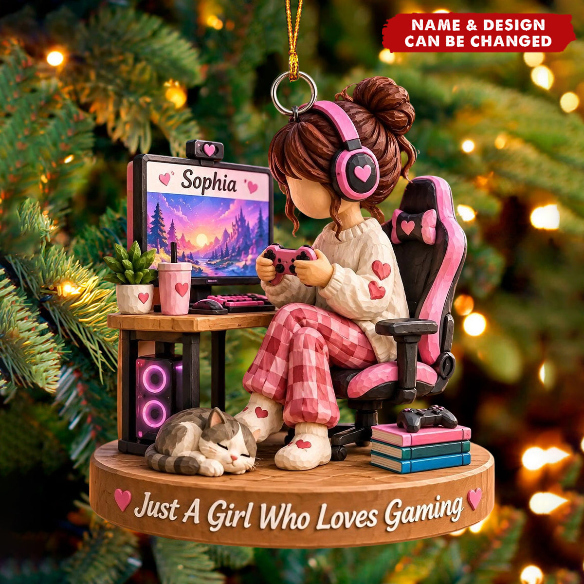 Personalized Gaming Ornament, Custom Gamer Girl Gift, Christmas Gift for Teen Gamer