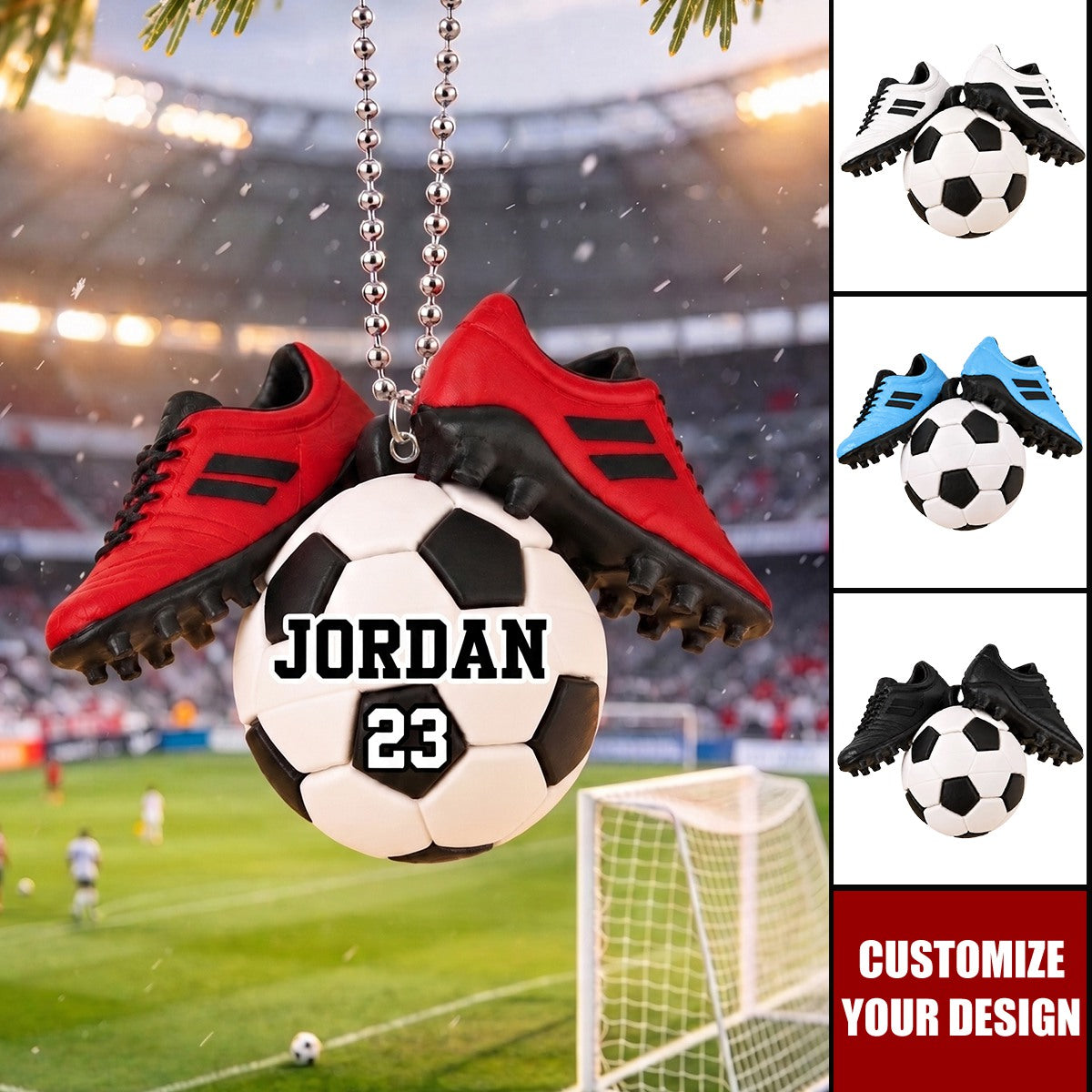 Soccer Ball Custom Name &amp; Number - Personalized Ornament - Gift For Soccer Lovers