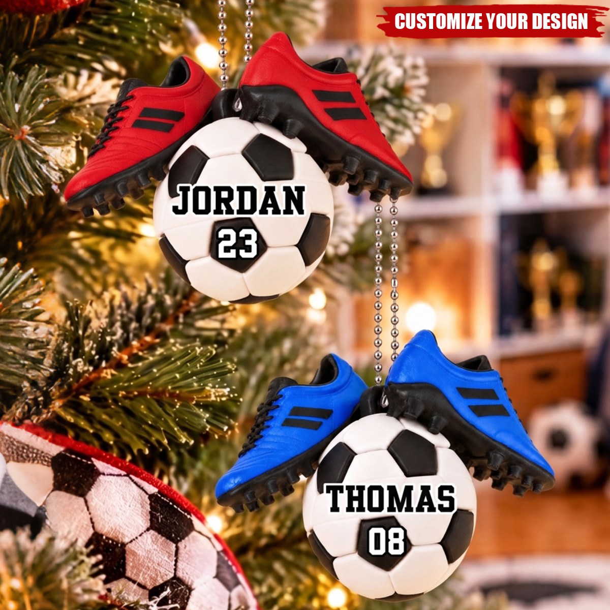 Soccer Ball Custom Name &amp; Number - Personalized Ornament - Gift For Soccer Lovers