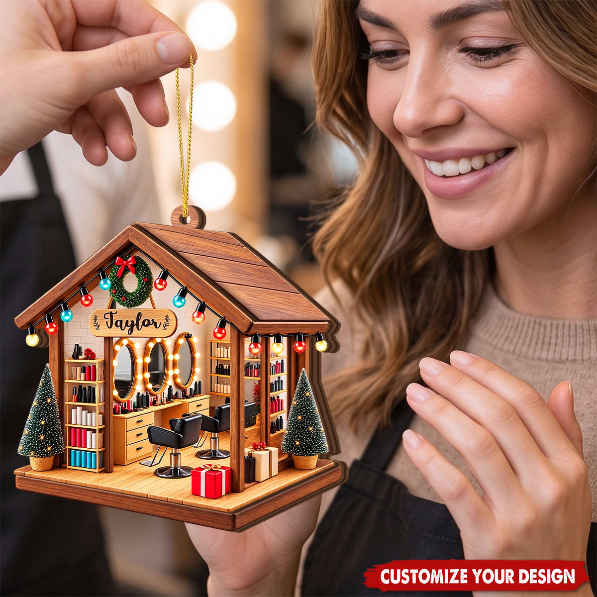 Personalized Hair Salon Wooden Ornament, Gift For Hairdresser