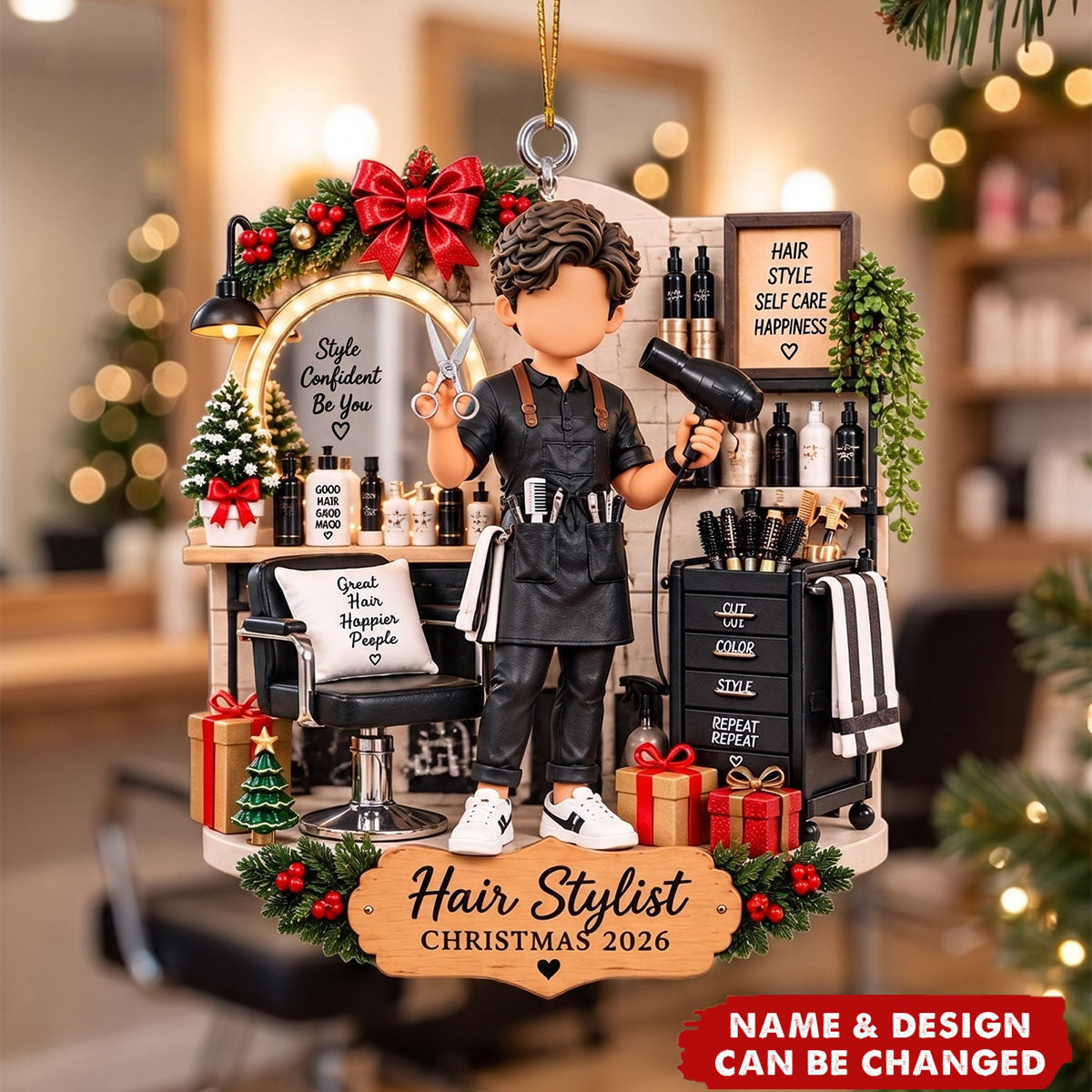 Hair Stylist Christmas Ornament, Personalized Hairdresser Gift, Salon Owner Tree Decor