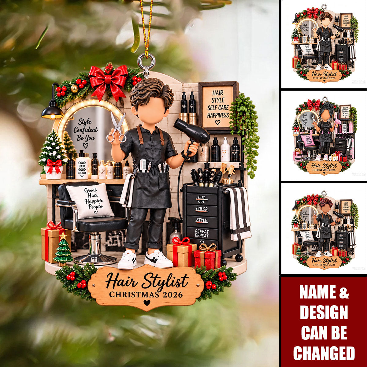 Hair Stylist Christmas Ornament, Personalized Hairdresser Gift, Salon Owner Tree Decor
