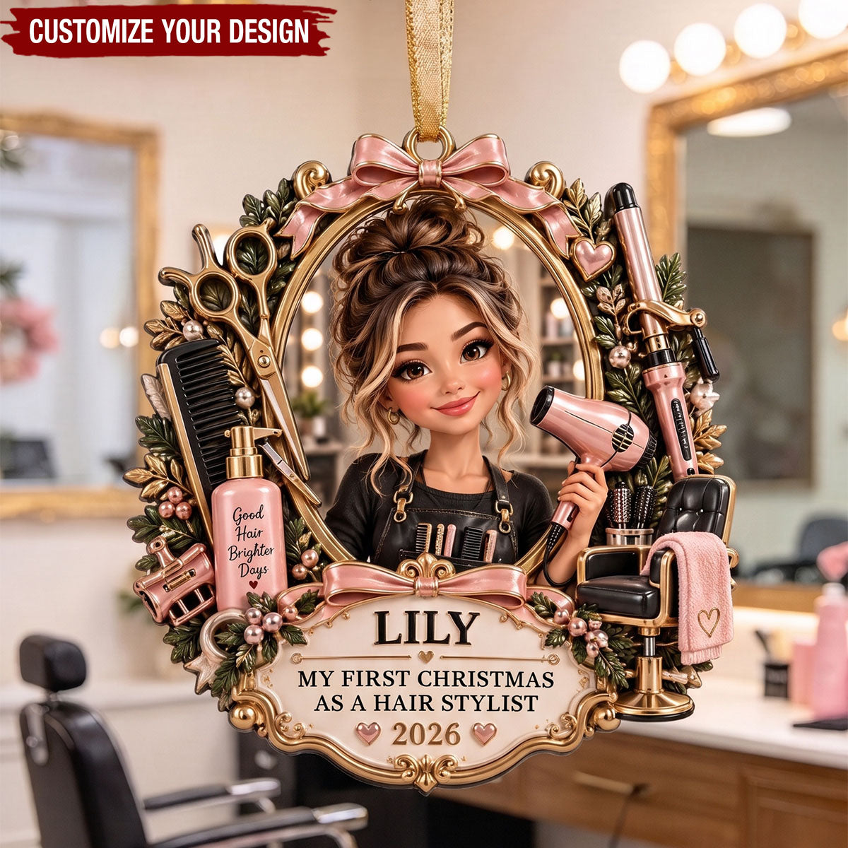 First Christmas As A Hair Stylist Ornament, Personalized Hairstylist Gift