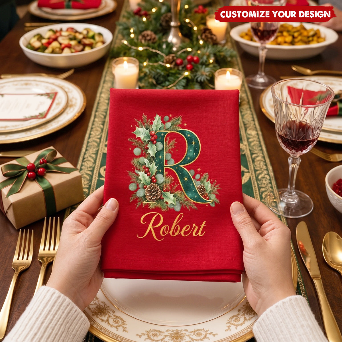 Custom Napkin - Personalized Christmas Birthday Gifts - Gather &amp; Be Merry