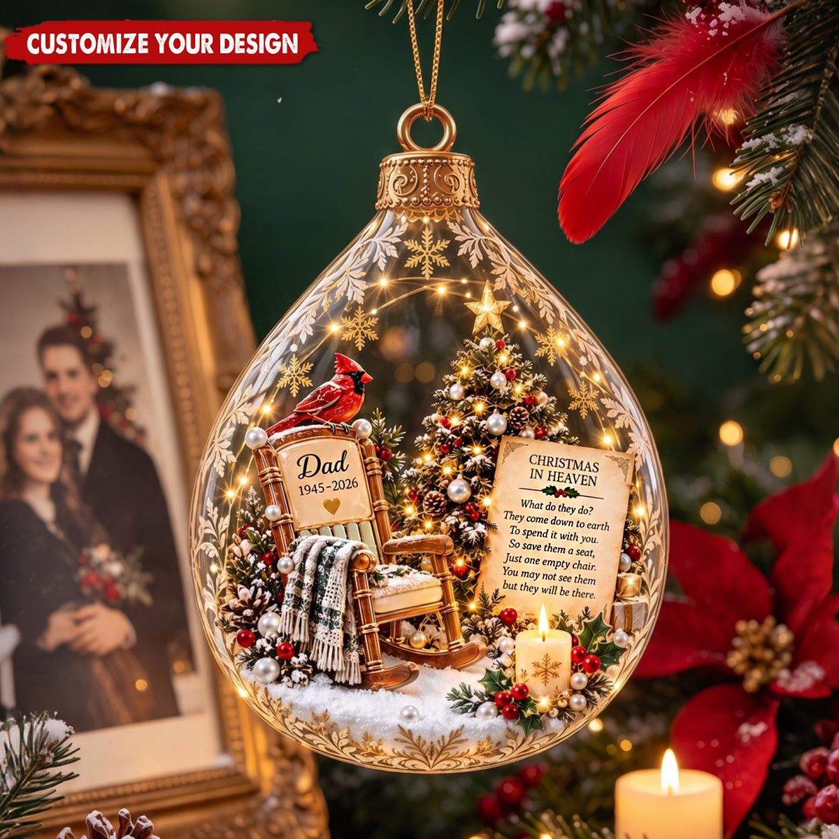 Personalized Christmas In Heaven Cardinal Ornament - Custom Memorial Gift