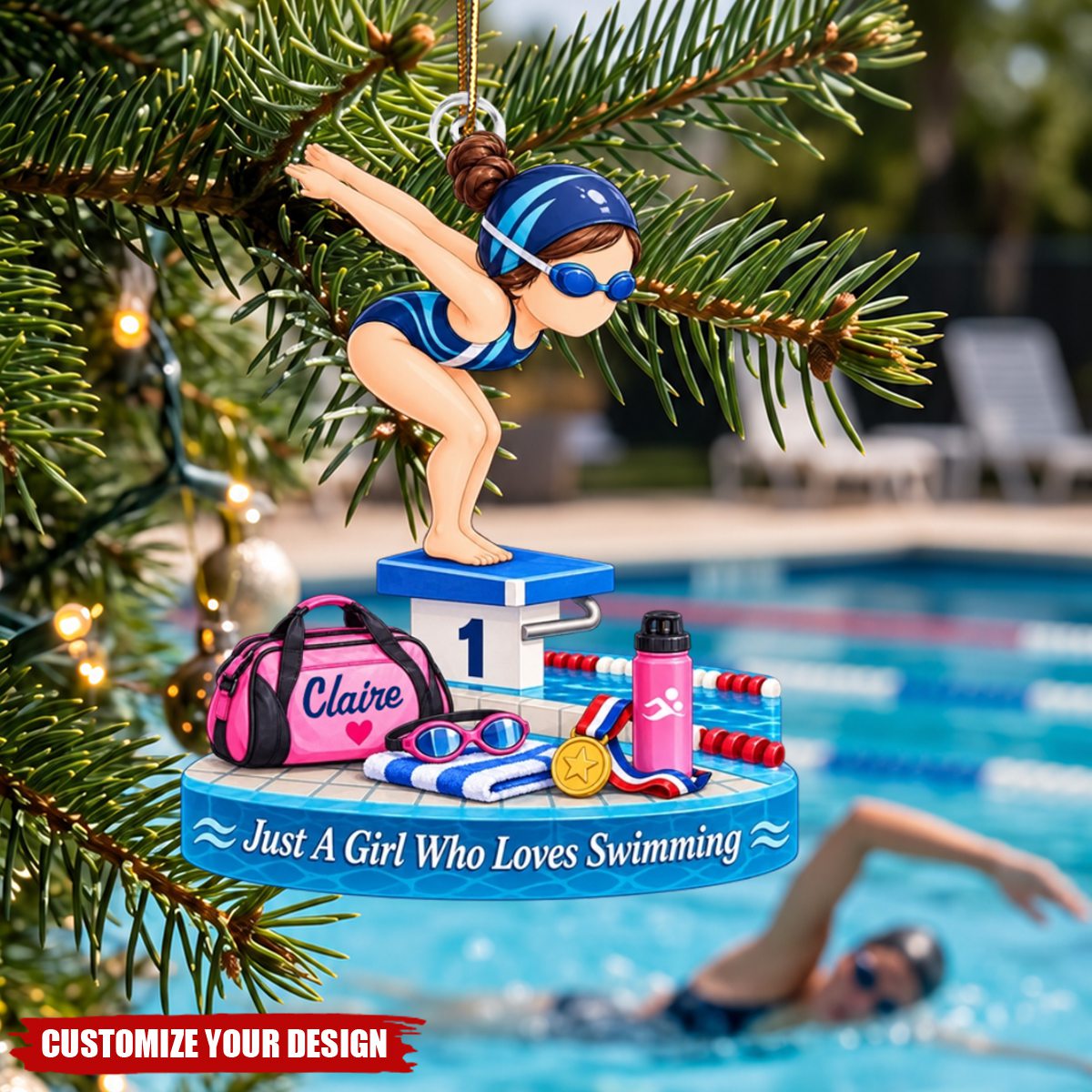 Personalized Swim Girl Acrylic Ornament, Gift for Swimmers &amp; Daughters